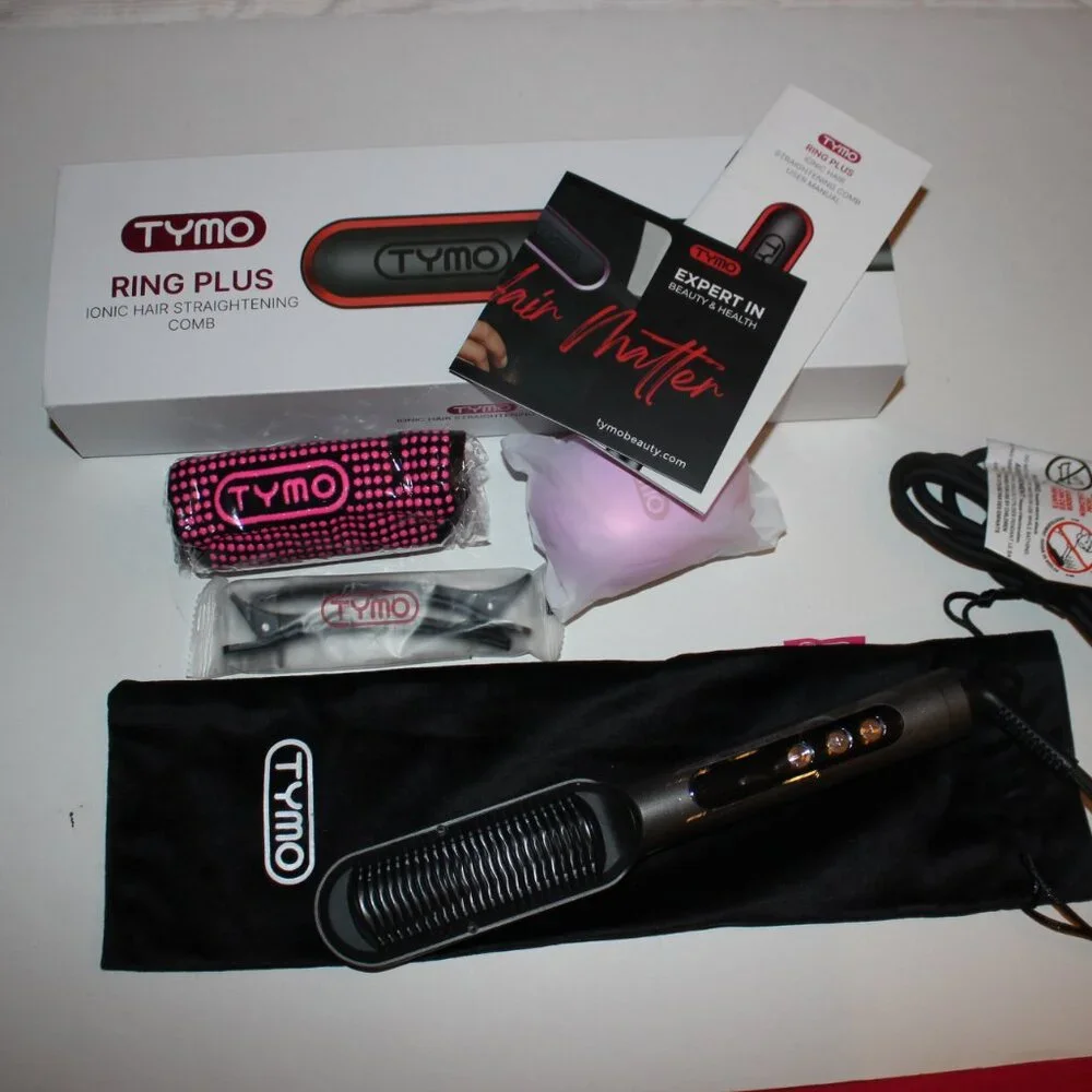 Tymo Ring Plus NEW in Box Straightening Comb +Brush, 2 hair clips, travel pouch - Picture 2 of 5